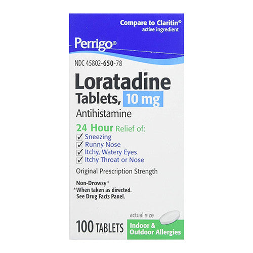 Perrigo Loratadine 10 Mg 24 Hour Antihistamine Allergy Relief Tablets, 100 Ea